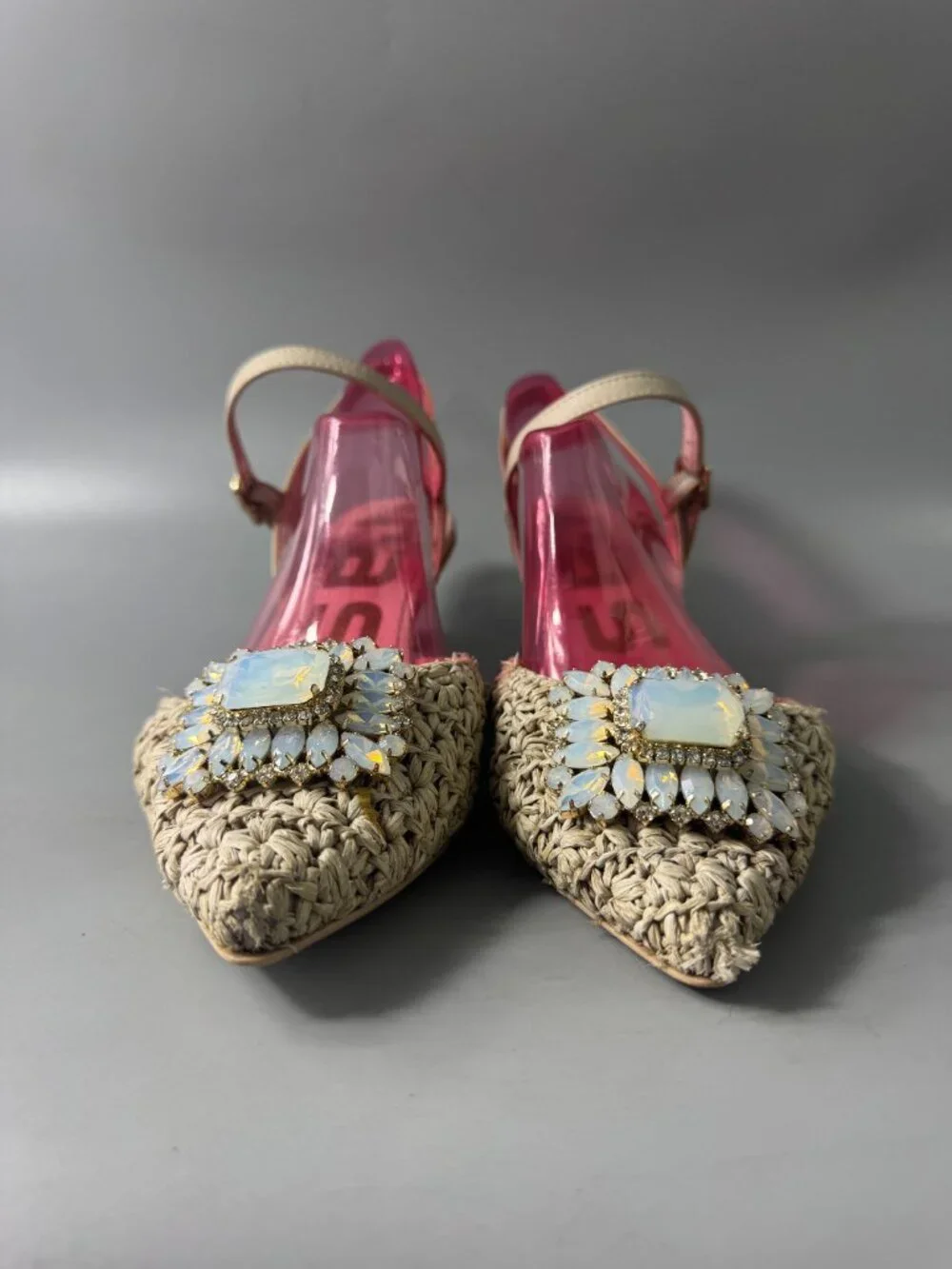 RAS BEIGE RAFFIA PUMP WITH ORNAMENT, Size 37.5